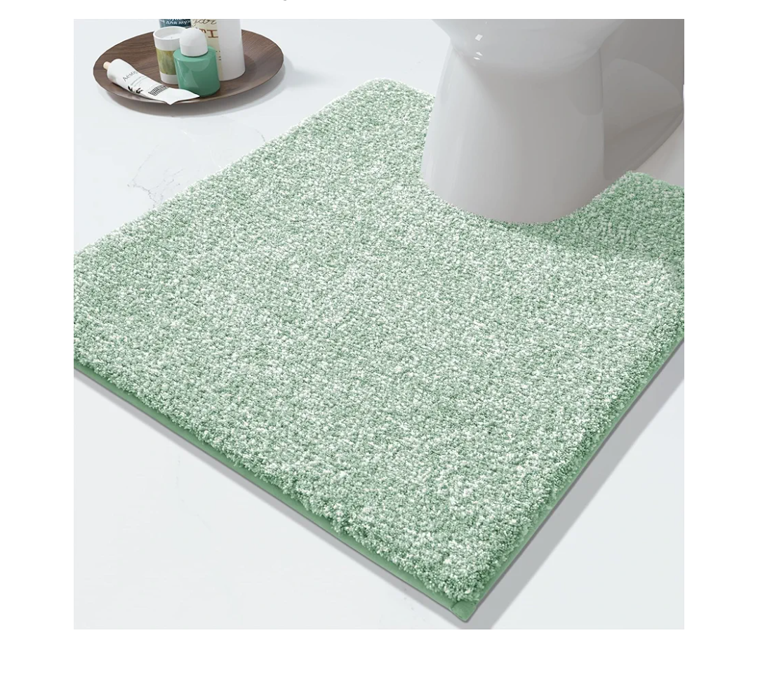 Yimobra Toilet Rugs U Shaped Washable, Soft Absorbent Microfiber Bathroom Rugs, Non Slip Quick Drying Shaggy Bath Mat, Contour Bathroom Mats for Toilet Base, Home Essentials,24x20,Green and White