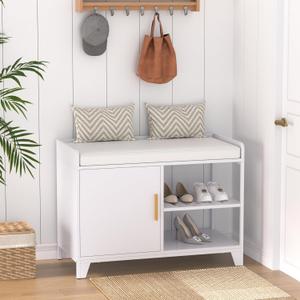 VECELO Shoe Bench for Entryway, 2-Tier Shoe Rack Organizer with Removable Seat Cushion for Bedroom, Hallway, Living Room, Slim, Pure Whtie