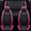 Comfortable Leather Auto Car Seat Covers Front & Rear Seat Protector Fit Sedan SUV 5 Seats Full Set Universal Fit (Black and Rose, Full Set)