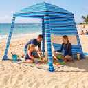 HOMEDEMO 6'6' Beach Cabana, Beach Canopy Tent Easy Set up and Take Down with Sand Pockets, Big Sandy Anchor, Elongated Side Wall Cabanas for Sand, Blue Stripe, 6x6 feet