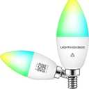Lightinginside Matter Candelabra Smart Light Bulbs 50W Equivalent 5W 550LM, 88+CRI, RGBCW Ceiling Fan G16.5 E12 Bulb, ETL Listed, 2PCS