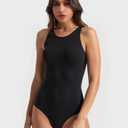 Body Suits for Women With Tummy Control, Crew Neck Sleeveless Racerback Thong Bodysuits sexy off shoulder tank tops (Small, Black)