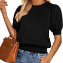PRETTYGARDEN Women's Sweaters Spring 2026 Summer Puff Short Sleeve Sweater Trendy Cute Knit Work Blouses Business Casual Tops (Black, L)
