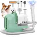 HEAPETS Dog Grooming Vacuum Kit - 3L Vacuum with 7 Tools, Low Noise Electric Clipper and Brush for Pet Shedding at Home, Green