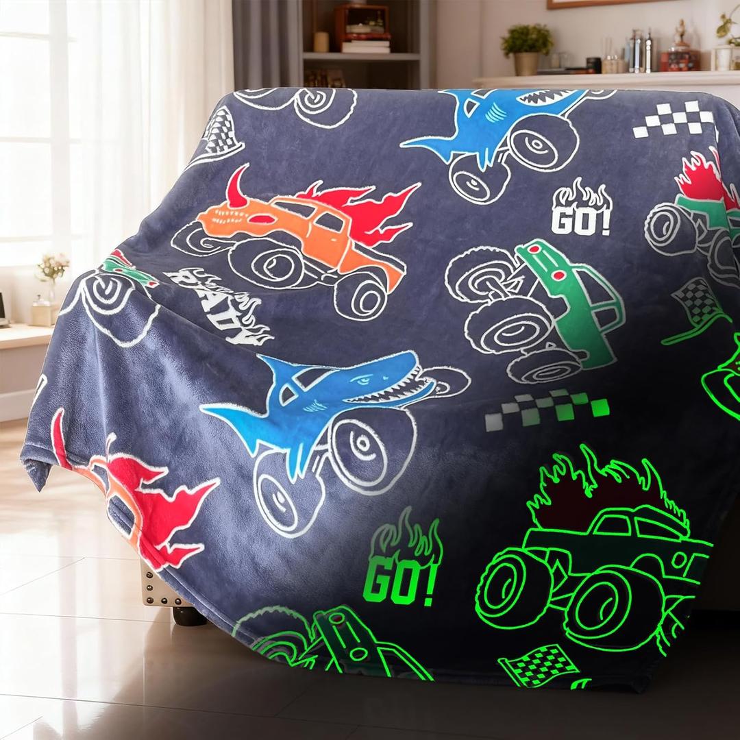 Truck Blanket for Boys, Glow in The Dark Blanket for Kids/Toddler/Baby, Soft Fleece Blankets and Throw, Birthday 40"x 60"