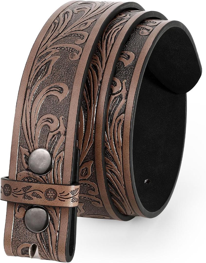 Men Women Western Belt Strap for Jeans Dress Cowboy Leather Belt Strap without Buckle (28''-31'', Dark Brown)