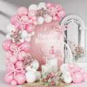 Pink Bow Balloon Arch Kit Pink and White Balloons Garland 91 Pcs Coquette Birthday Decor White Pastel Light Pink Bow Balloon for Girls Princess Bridal Baby Shower Birthday Party Decorations