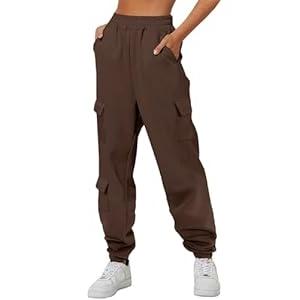 Aleumdr Womens Sweatpants Cargo Joggers Baggy Sweat Fall Pants Athletic Cotton Fleece Lined Casual Pants with Pockets, L