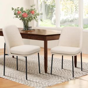 COLAMY Dining Chairs Set of 2, Fabric Upholstered Dining Room Chairs Dinner Chair Stylish Kitchen Chairs with Curved Back and Metal Legs, Beige