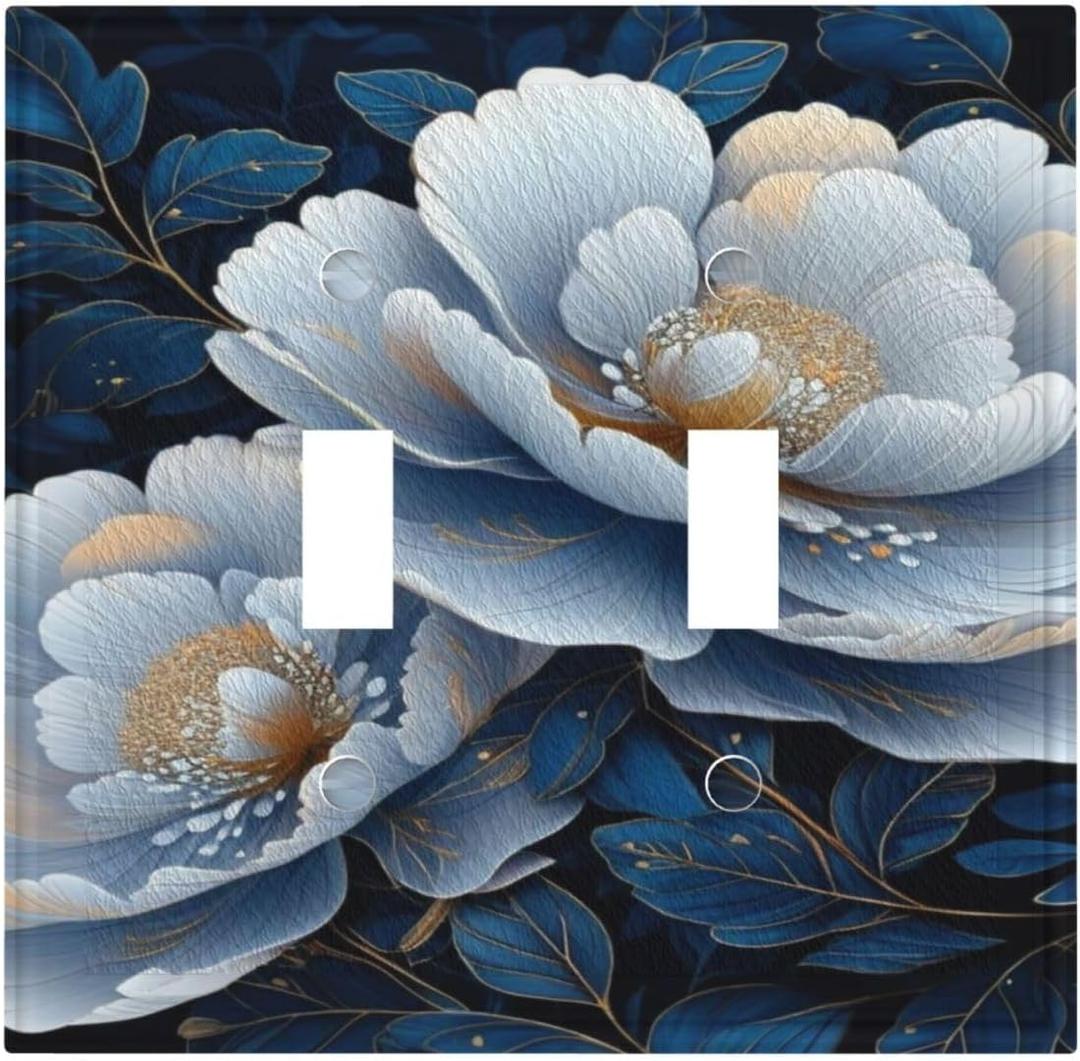 Decorative Art Light Switch Covers Gorgeous Flowers 2 Gang Double Toggle Wall Plate Decorative Switchcover Electrical Switchplate, 5x4.9IN