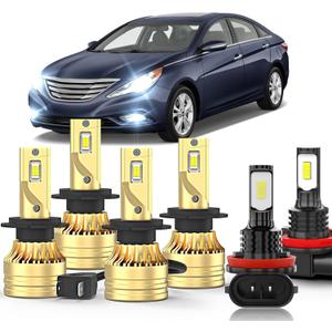Compatible for Hyundai Sonata 2011-2014 LED Light Bulbs,H7 High Beam H7 Low Beams H8 LED Fog Light Bulbs, 500% Brightness,6000K White H8,Plug and Play, Pack of 6