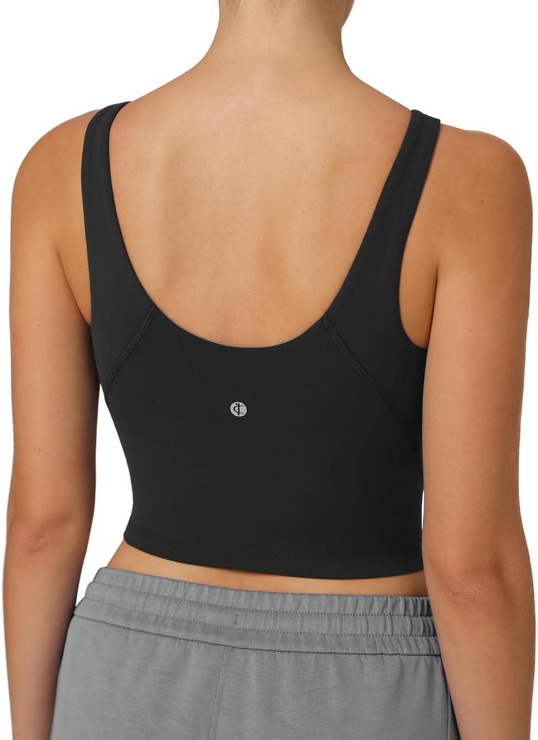 Colorfulkoala Dreamlux Womens Padded Sports Bra High Neck U-Back Yoga Running Workout Athletic Tank Top with Removable Cups (Large, Black)