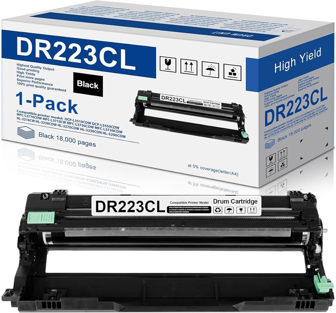 1-Pack Black Compatible DR223CL Drum Unit Replacement for Brother DR-223CL Drum Works with Brother MFC-l3770CDW MFC-l3750CDW MFC-l3710CW HL-l3290CDW HL-l3270CDW HL-l3210CDW HL-L3230CDW Printer