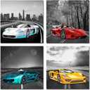 Rtriel Car Pictures Black and White Wall Art Racing Car Canvas Prints for Men Teen Boys Room Sports Car Wall Decor 12 x 12 Inches 4 Pieces