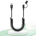 USB to USBC and Lightning Cable Combo 2 in 1 Coiled Cable Support Apple Carplay & Android Auto [MFi & 3A Fast Charge & Data Sync] Coiled Lightning and USB C Cable for iPhone 17/16/15/14/13/12/Android