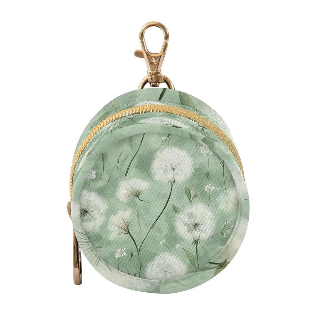 Dreamy Green Dandelions Pacifier Holder with Clip Pacifier Case for Diaper Bag Round Baby Pacifier Pouch Box Bag Portable for Boys Girls Nursery