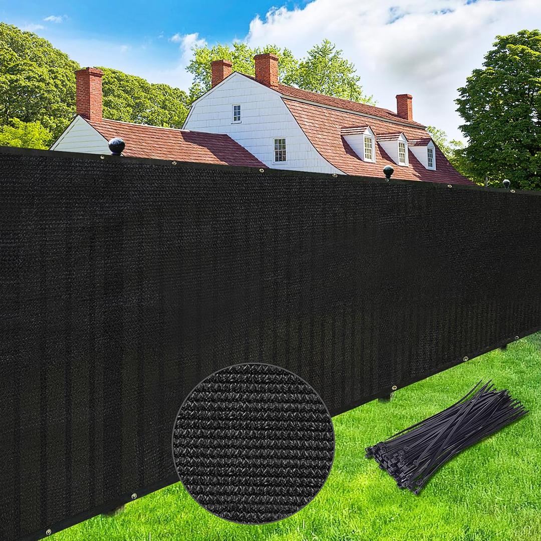 UPGRADE Privacy Screen 4' x 25' Fence Commercial Shade Cover with Brass Grommets Heavy Duty Perfect for Outdoor Back Yard, Black, Customizable