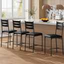 GarveeHome Bar Stools Set of 4, Wooden Barstools, Faux Leather Upholstered Bar Chair with Back & Footrest & Thick Cushion, Counter Height Bar Stools for Kitchen Island Apartment, Black
