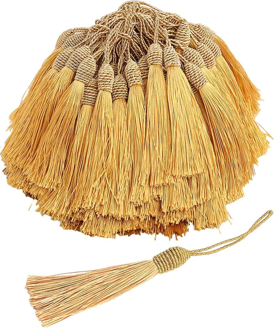 50 Pieces Tassel Bookmark with Loop,Tassels for Crafts,Decorative Tassel for Keychain Jewelry Making Curtain Blanket Graduation Decoration Wedding Favors (Dark Gold)
