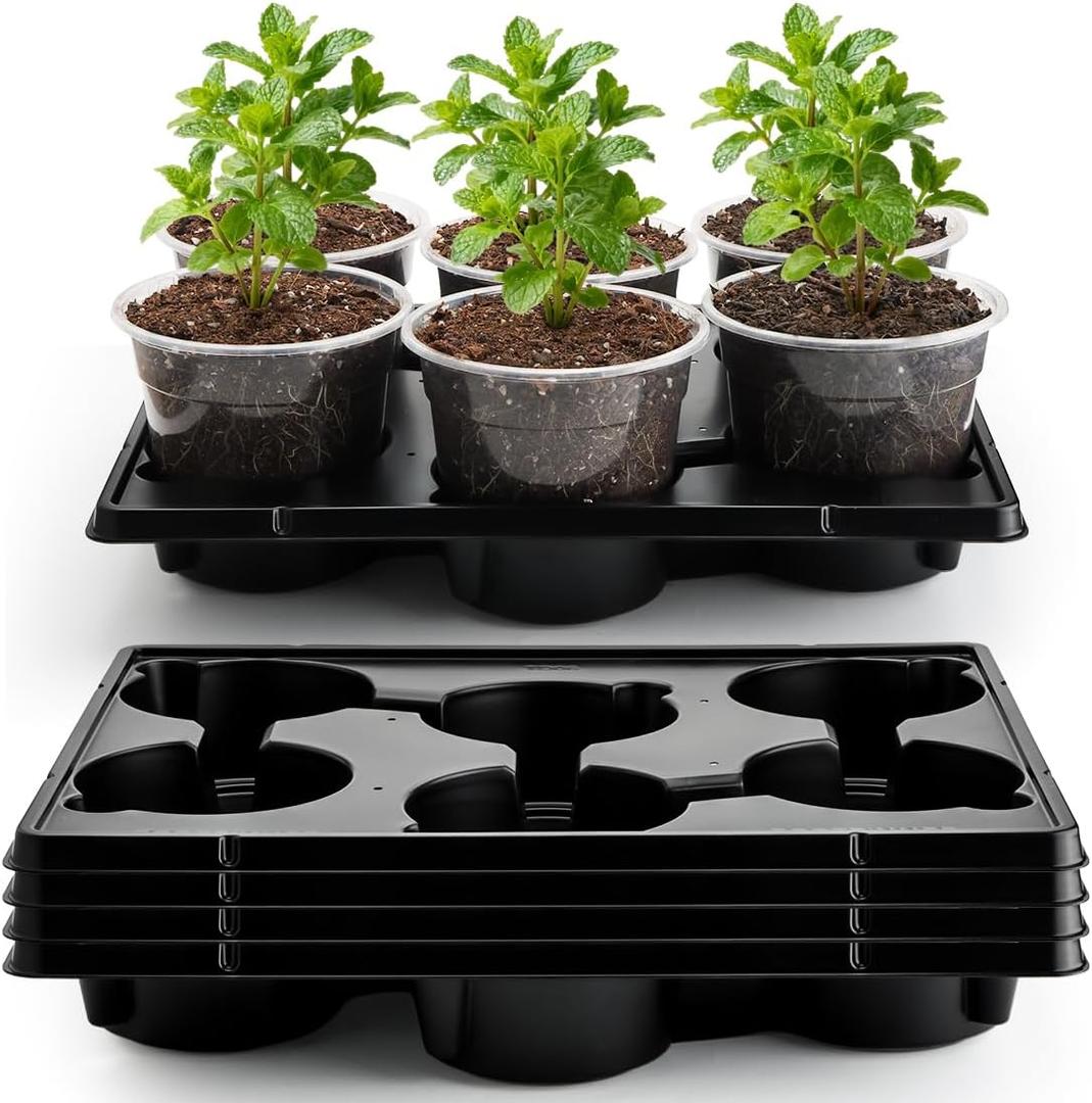 30 Pack 6 Inch Clear Nursery Pots and 5 Pack 6 Cell Round Plant Pot Trays, Sturdy Seeds Starting Germination Shuttle Carrying Trays, Planter Nursery Propagation 5 Sets