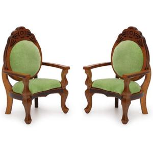 Dollhouse Chair 2PCS Miniature Furniture Retro Vintage Chair Wooden Accessories 1/12 Upholstered Victorian Carved Armchair for Christmas Decoration Ornament (B)