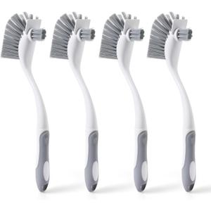 4-Pack Heavy-Duty Dish Scrub Brushes with Stiff Non-Scratch Bristles & Long Handle - Multi-Purpose Kitchen Cleaning Brushes for Pots, Pans, Bottles, Deep Cleaning