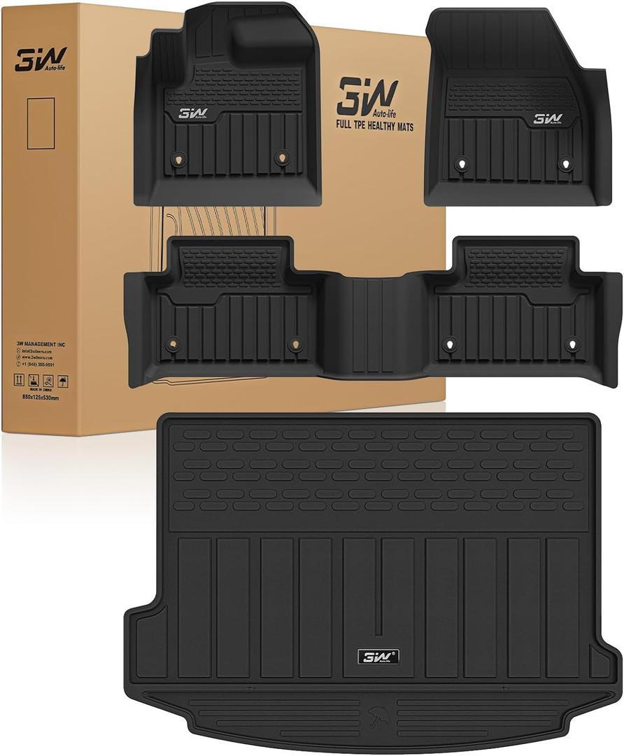 3W Floor mats & Cargo Liner fit for Range Rover Evoque 2020-2024 2025 2026,TPE All Weather Custom Fit Floor Liner Full Set Car Liners