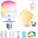 UNILAMP Rechargeable Light Bulbs with Remote, 4000mAh Battery Operated Bulb with 15 Colors & 3 Timer, E26 Dimmable Magnetic Detachable Wireless Cordless LED Bulb for Non-Hardwired Fixture, 2 Pack