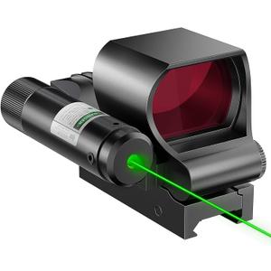 HIRAM Reflex Sight Laser Combo, 2 MOA Red Dot Sight with Green Laser 4 Reticle Patterns 8 Brightness Settings for 20 mm Picatinny Weaver Rails, Tactical Optics for Rifle Pistol Airsoft