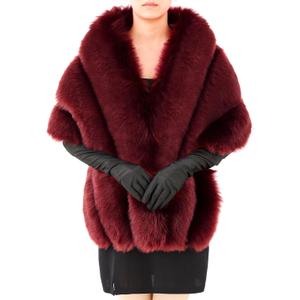 Zhanmai 2 Pcs Winter Long Shawl Cloak Stretchy Glove Opera Bridal Dance Gloves for Women Dress Party Coat (Standard, Claret)