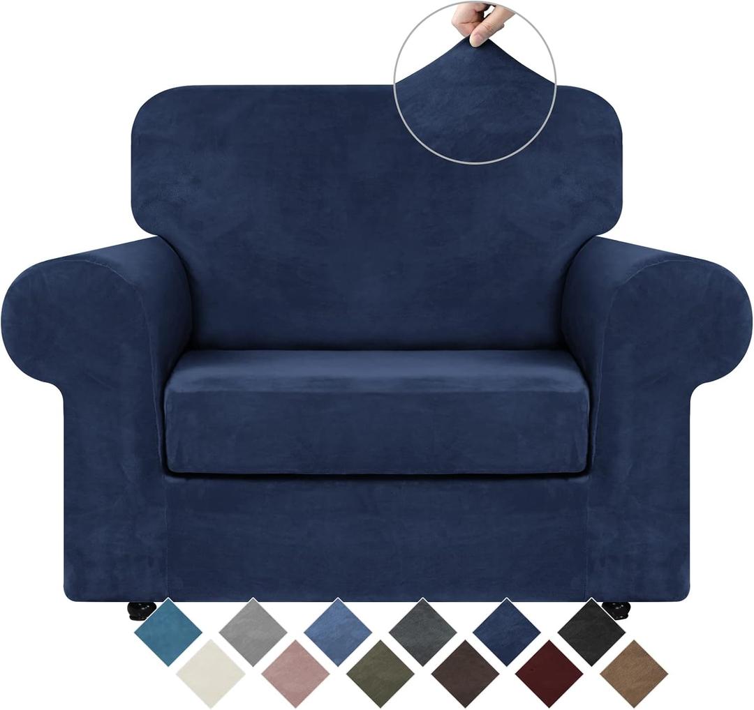 WEERRW Velvet Stretch Chair Sofa Slipcover - 2 Pieces Luxury Soft Velvet Plush Couch Cover Furniture Protector with Elastic Bottom for Pets, Machine Washable, Navy Blue, Small WEERRW Velvet Stretch Chair Sofa Slipcover - 2 Pieces Luxury Soft Velvet Plush Couch Cover Furniture Protector with Elastic Bottom for Pets, Machine Washable, Navy Blue, Small
