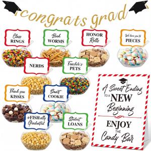 Meanplan 34 Pcs 2026 Graduation Candy Bar Party Decoration Graduation Candy Bar Party Supplies Buffet Plastic Bowls Spoons Congrats Grad Banner Buffet Sign Snack Labels for High School College, Color