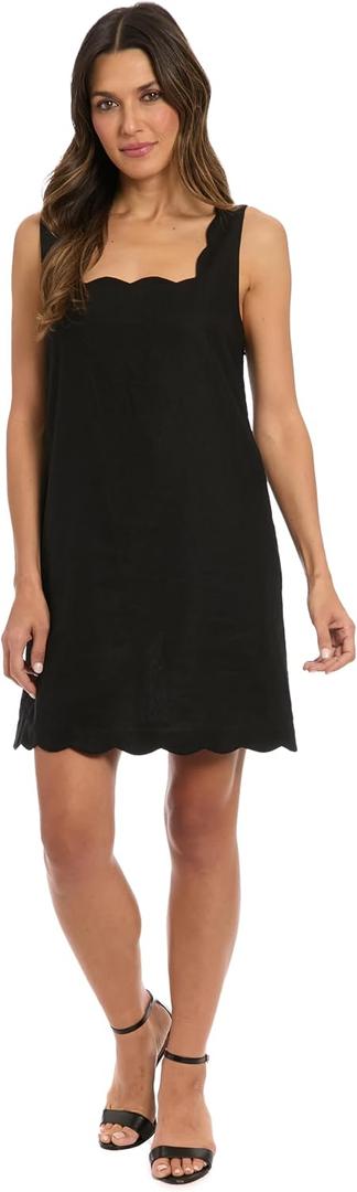 London Times Women's Women's Sleeveless Shift Dress with Scalloped Neckline - Knee Length with Pockets - Wedding Guest Essential (M)