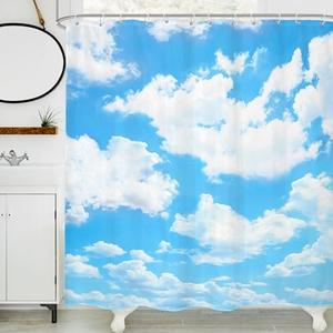 LIGHTINHOME Blue Sky Backdrop Cloud Shower Curtain 72x72 Inch Nature Landscape Scenery Waterproof Fabric Polyester Bathroom Bathtub Decoration