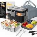 Electric Lunch Box for Adults, 2.8L Double Layer 100W Fast Heated Lunch Box, Heating Food Heater Warmer for Home Office Car Truck Use, Extra Large Lonchera Electrica Portátil 12/24V/110230V, Black