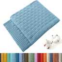 TREELY 100% Cotton Knitted Throw Blanket Couch Cover Blanket(31 x 40 Inches, Teal Blue)