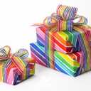 HUIHUANG Rainbow Stripe Sheer Wired Ribbon 2.5 inch Multi-Colored Stripes Wire Edge Ribbon for Gift Wrapping, Bows Making, Wreath, Crafts, Birthday, Pride Party Decor - 10 Yards