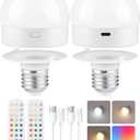 GOEBLESON Rechargeable Light Bulbs with Remote Control, Battery Operated Light Bulbs, 3 Timer 15 Colors Selectable, Dimmable Wireless RGB LED Bulb for Wall Sconce, Non-Hardwired, 2 Pack, R01YBP206