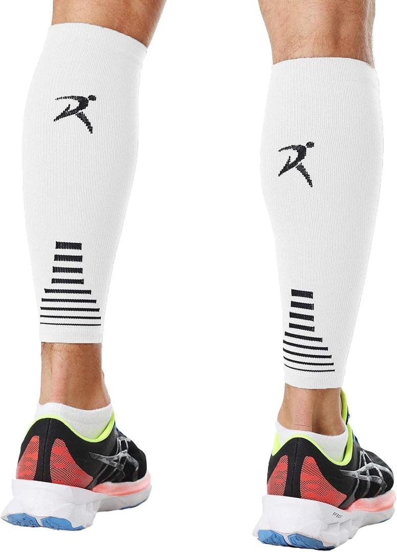 Rymora Calf Compression Sleeves Men Women - Leg Compression Sleeve Footless Socks - Shin Splint Relief Fitness Running (Small, White)
