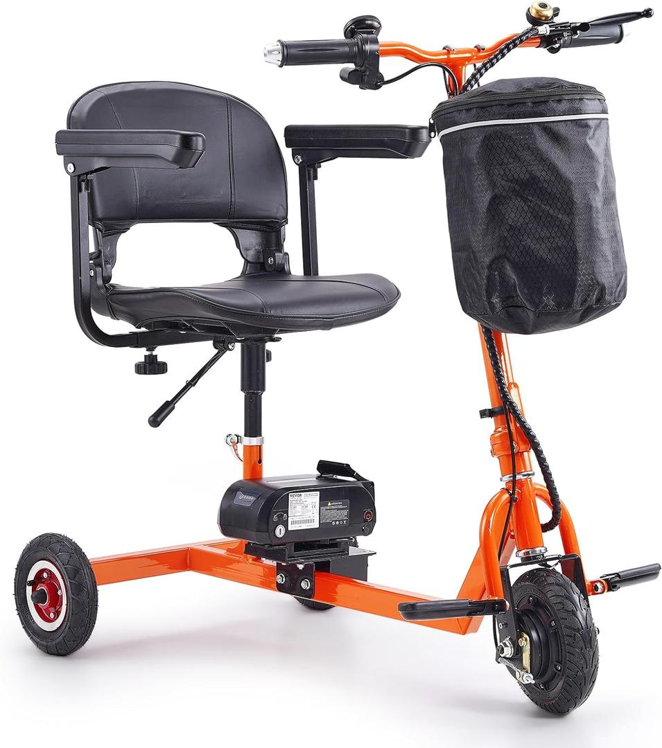 VEVOR Folding 3-Wheel Mobility Scooter for Seniors, Portable Electric Powered Mobility Scooter with 12 Mile Long Range, All Terrain Travel Wheelchair with 48V Lithium-ion Battery