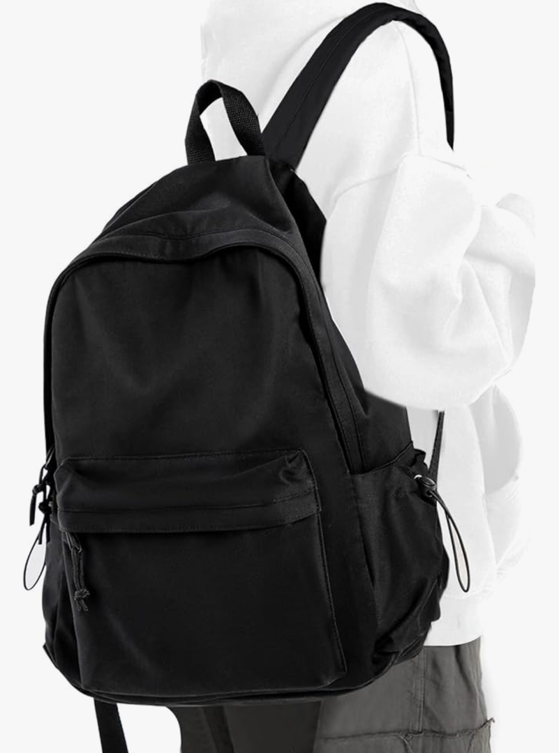 PAUBACK Black School Backpack for Girls Women Waterproof High School Book Bag Cute Backpack for Men Teens Boys, Lightweight Simple Middle School Back Pack Daypack