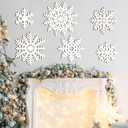 Wooden Large Snowflake Ornaments Sign Christmas Decorations 6 Pack, Wood Hollow White Snowflakes Crafts Winter Hanging Plaques Decorations 6 Size of Cutouts New Year Wall Bedroom Living Room Decor
