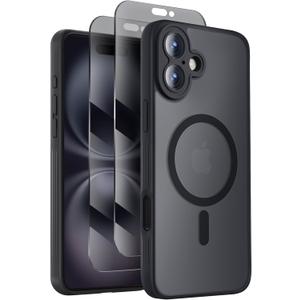 Symcele Designed for iPhone 16 Case, Compatible with MagSafe, with Privacy Screen Protectors X2, [Camera Protection] [15FT Military Drop Protection] Shockproof Phone Case, 6.1", Black