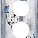 Rustic Farm Blue Daisy Floral Flowers Butterfly Outlet Covers 1 Gang Duplex Light Switch Cover Decorative Switch Plates Electrical Receptacle Faceplate Wall Plate for Farmhouse Bedroom Decor