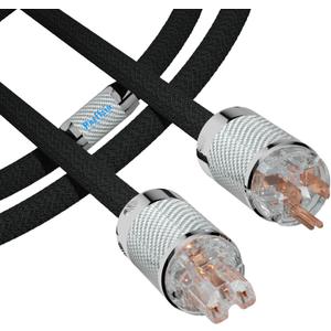 Preffair HiFi Power Cord 10Guage US AC Cable 4N OFC Copper Shielded Wires with IEC320-C15 Female Connector 125V/15A for Speaker, Subwoofer, Turntable, AMP, DAC. (Carbon Fiber 10 AWG, 1.0M / 3.3 Feet)