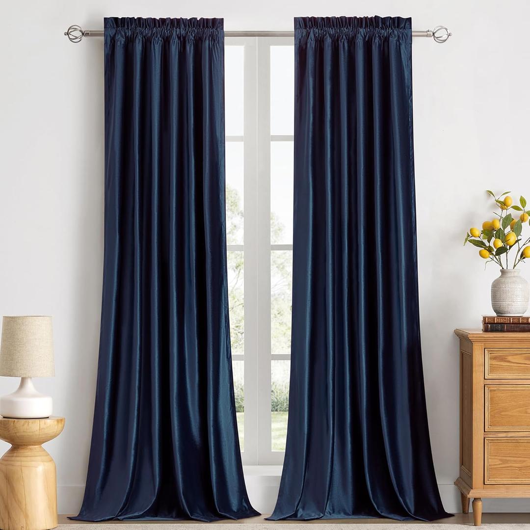 Velvet Curtains Navy Blue 120 inches Long for Living Room,Luxury Blackout Room Darkening Bedroom Window Curtain Drapes,2 Panels Elegant Thermal Insulated Noise Reducing Solid Rod Pocket Curtains