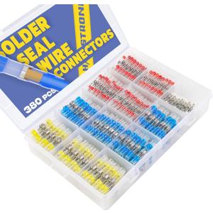 380PCS Solder Seal Wire Connectors-haisstronica Waterproof Wire Connectors-Electrical Connectors-Heat Shrink Butt Connectors for Marine,Stereo(40Yellow 90White 130Red 120Blue) Solder Sleeve