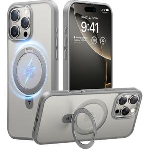 TORRAS Ultra Magnetic Ostand for iPhone 16 Pro Case [Fit for MagSafe] [Sturdy Stand & Ring Holder] Mil-Grade Shockproof Matte Anti-Scratch Slim Protective Kickstand Case, Natural Titanium 6.3 inch