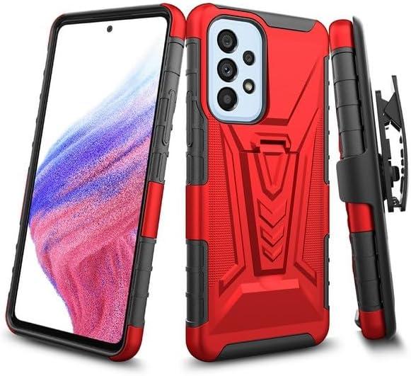 for Samsung Galaxy A23 5G (SM-A236) - Shockproof Phone Case w/Belt Clip Holster - VX Red