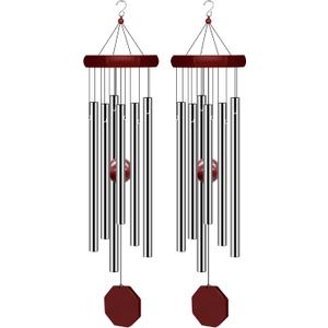 2 Pack Pgzsy Memorial Wind Chimes Outdoor Large Deep Tone, Elegant Sympathy Wind-Chime Personalized with 6 Tuned Tubes for Garden Patio Balcony and Home